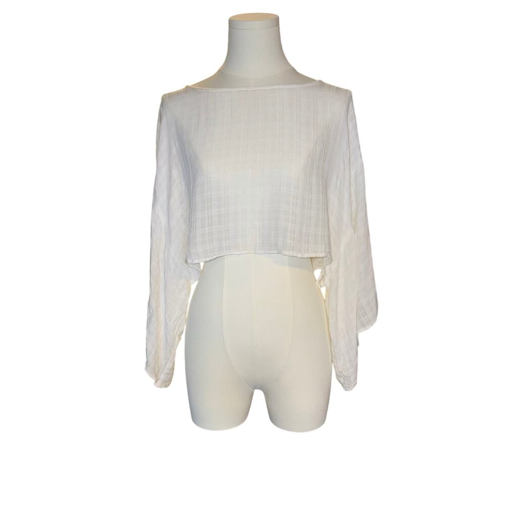 Vintage Textured Sheer Gauze Top Flowy Angel Wing Boat Neck Y2K Boho S